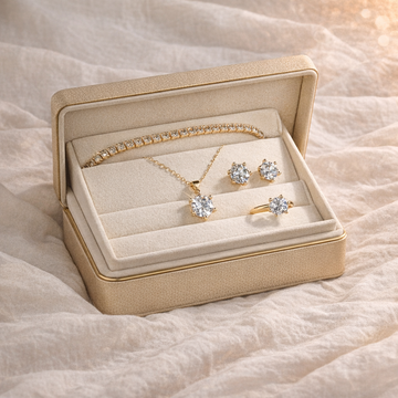 Conjunto Elegance Gold Colar, Brinco, Pulseira e Anel Promoção