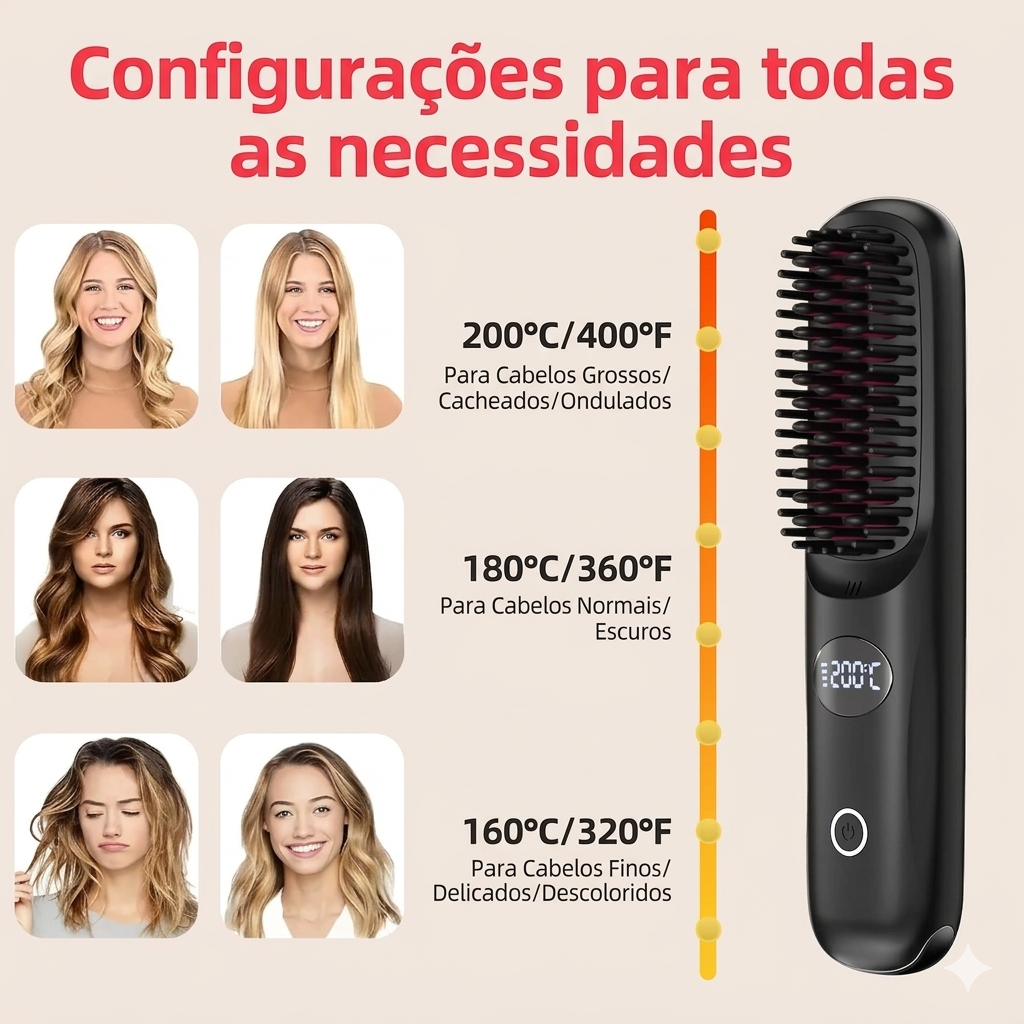 Escova alisadora de cabelo sem fio Portátil
