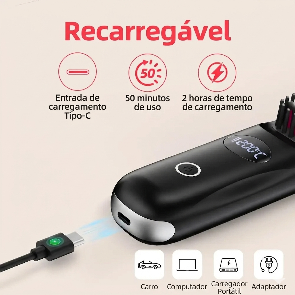 Escova alisadora de cabelo sem fio Portátil